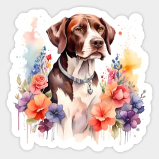 A pointer dog decorated with beautiful watercolor flowers Sticker